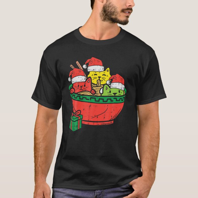 Camiseta Santa Ramen Cats Anime Christmas Pajamas Xmas Pjs (Anverso)