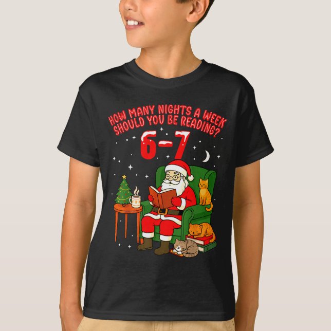Camiseta Santa Reading 67 Cat Christmas Six Seven Teacher B (Anverso)