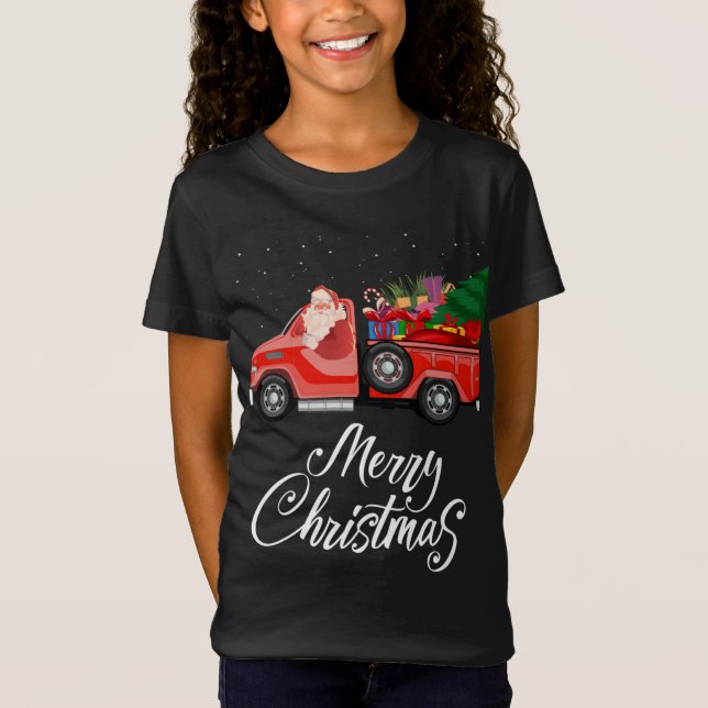 Camiseta Santa Red Truck Merry Christmas Tree Regalos Vinta (Anverso)