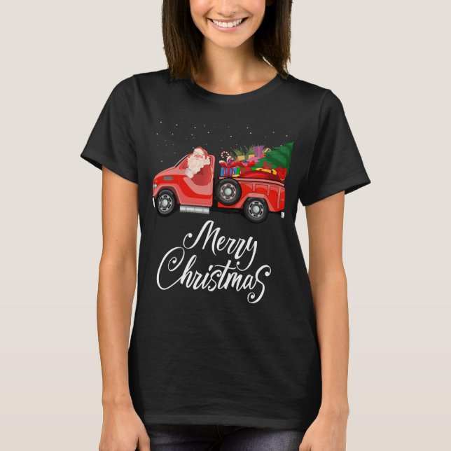 Camiseta Santa Red Truck Merry Christmas Tree Regalos Vinta (Anverso)