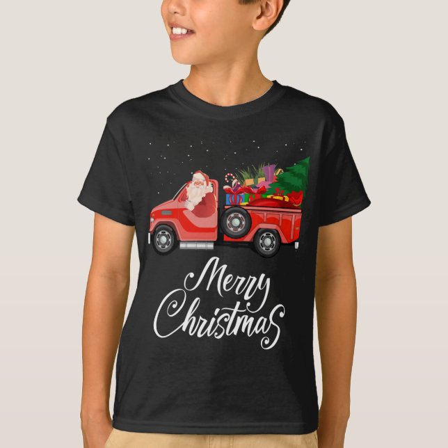 Camiseta Santa Red Truck Merry Christmas Tree Regalos Vinta (Anverso)
