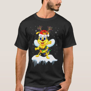 Camiseta Santa Reindeer Bee Xmas Light Santa Reindeer Bee