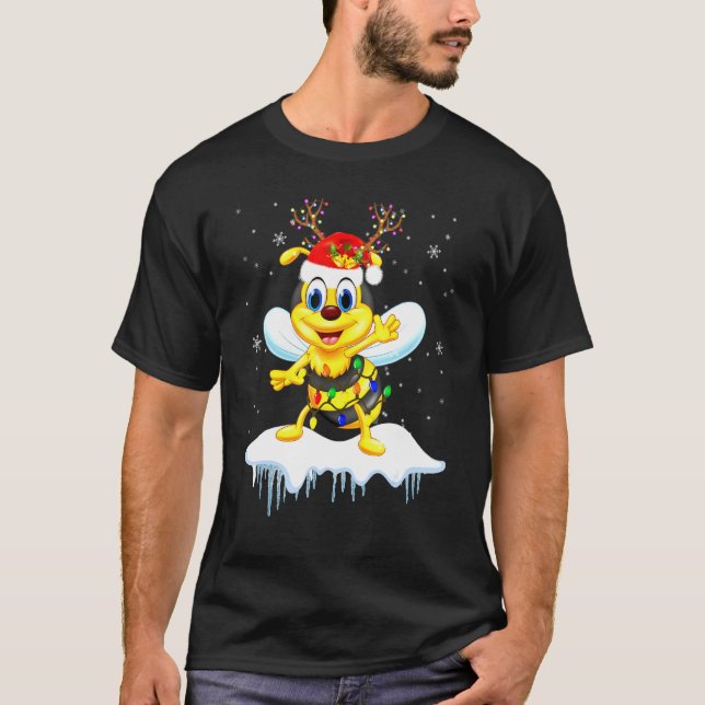 Camiseta Santa Reindeer Bee Xmas Light Santa Reindeer Bee (Anverso)