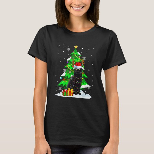 Camiseta Santa Reindeer Black Cat Xmas Tree Lights Christma (Anverso)