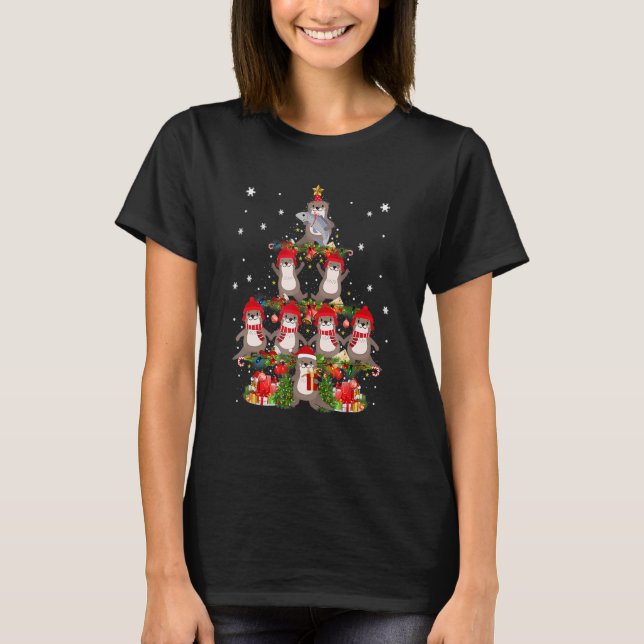 Camiseta Santa Reindeer Elf Otters Christmas Tree Lights An (Anverso)
