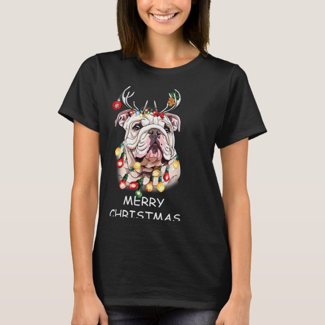 Camiseta Santa Reindeer English Bulldog Dog Christmas Light (Anverso)