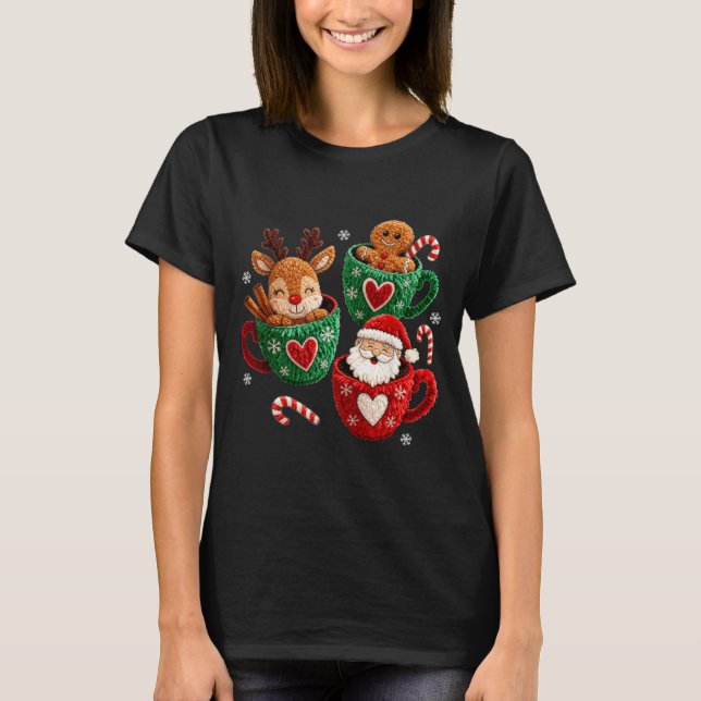 Camiseta Santa Reindeer Gingerbread Faux Yarn Christmas  (Anverso)