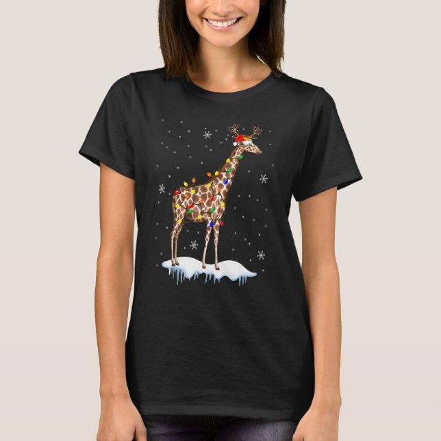 Camiseta Santa Reindeer Giraffe Navidad Luz Santa Reindeer  (Anverso)