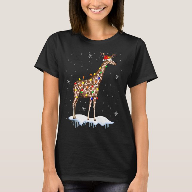 Camiseta Santa Reindeer Giraffe Navidad Luz Santa Reindeer  (Anverso)