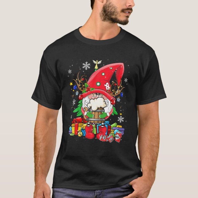 Camiseta Santa Reindeer Gnome Drinking Beer Funny Christmas (Anverso)