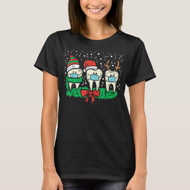 Camiseta Santa Reindeer Máscara Cuarentena Dentista Feliz (Anverso)