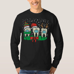 Camiseta Santa Reindeer Máscara Cuarentena Dentista Feliz