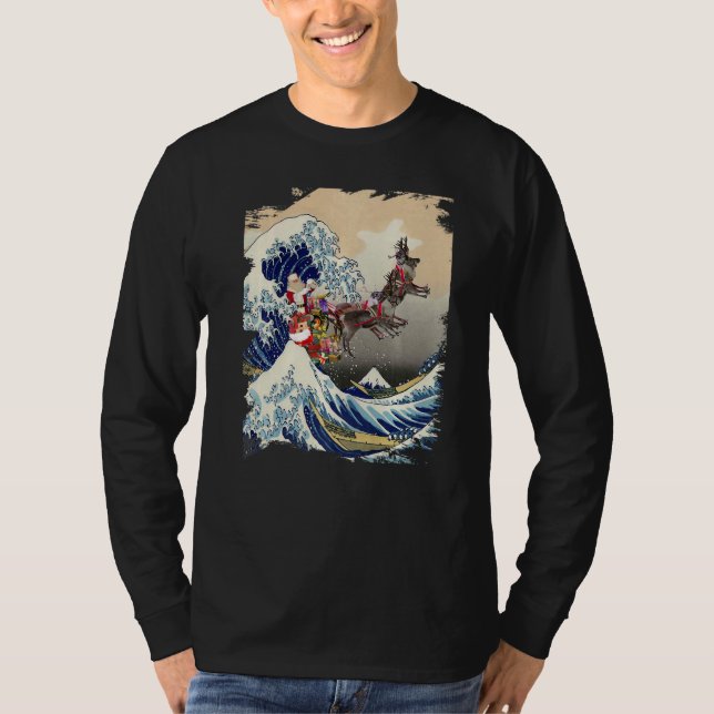 Camiseta Santa Reindeer Over Great Wave Christmas (Anverso)