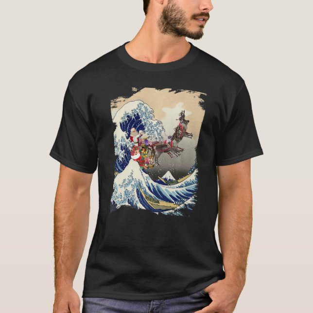 Camiseta Santa Reindeer Over Great Wave Christmas (Anverso)