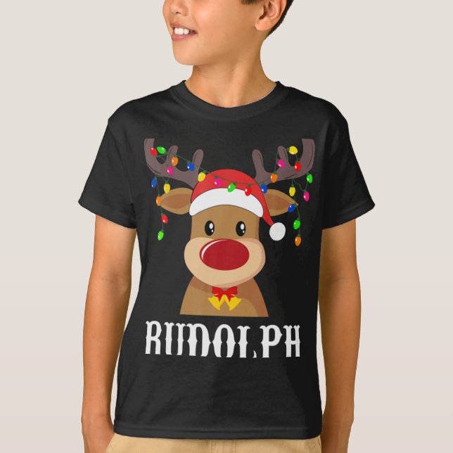 Camiseta Santa Reindeer Rudolph Xmas Group Costume T Shirt  (Anverso)