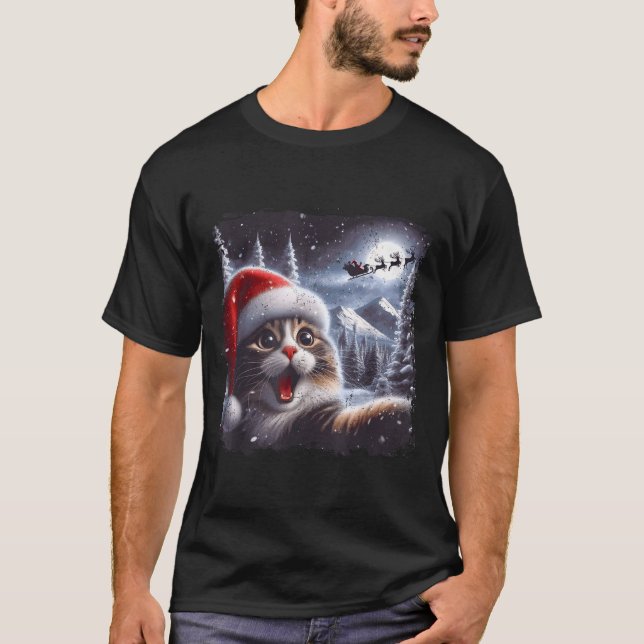 Camiseta Santa Reindeer Selfie Cat Funny Christmas Tee  (Anverso)