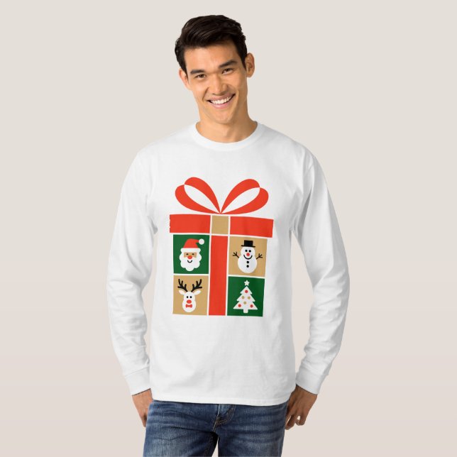Camiseta Santa, Reindeer, Snowman & Tree Art (Anverso completo)
