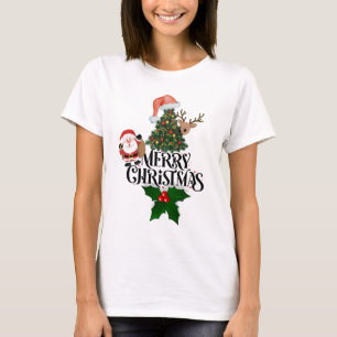 Camiseta Santa, reno y árbol de Navidad festivos "Feliz