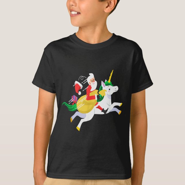 Camiseta Santa Riding A Unicorn Funny Christmas Gift  (Anverso)