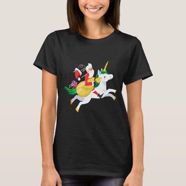Camiseta Santa Riding A Unicorn Funny Christmas Gift  (Anverso)