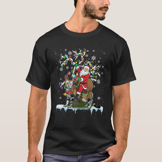 Camiseta Santa Riding American Shorthair Xmas Tree Santa Ca (Anverso)