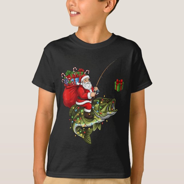 Camiseta Santa Riding B Fish Christmas Fishing Funny Xmas P (Anverso)