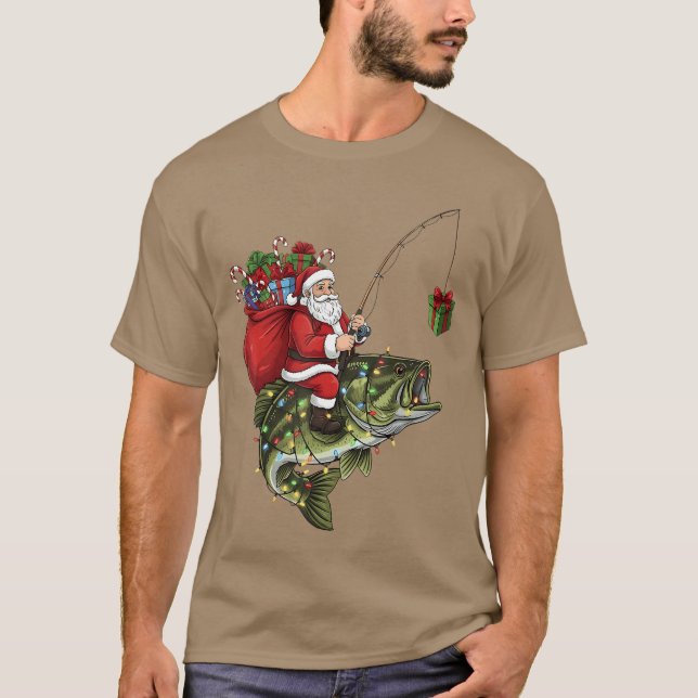 Camiseta Santa Riding Bass Fish Christmas Fishing Funny Xma (Anverso)