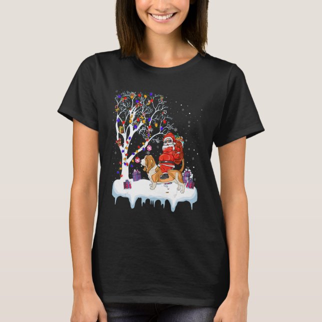 Camiseta Santa Riding Basset Hound Dog Tree Lights Basset H (Anverso)