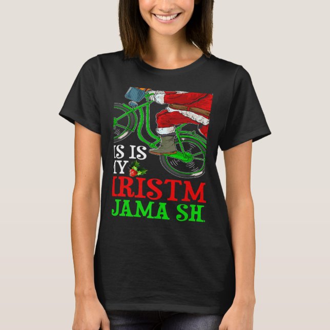 Camiseta Santa Riding Bicycle Cycling This Is My Christmas  (Anverso)