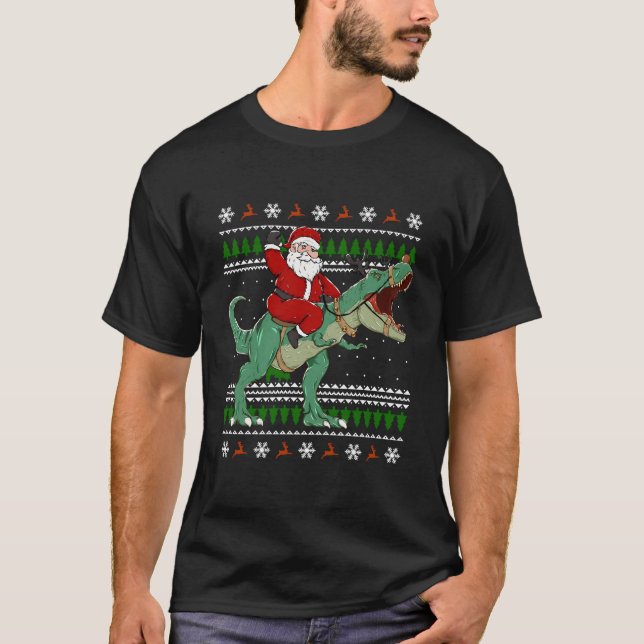 Camiseta Santa Riding Dino Ugly (Anverso)