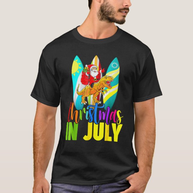 Camiseta Santa Riding Dinosaur Christmas July  Summer Surfi (Anverso)