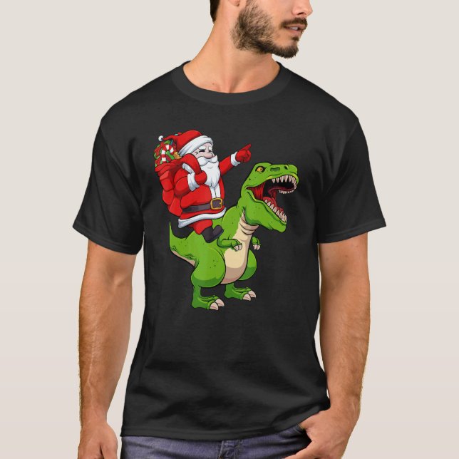 Camiseta Santa Riding Dinosaur Christmas Pajama Cool Rex X  (Anverso)
