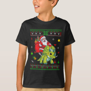 Camiseta Santa Riding Dinosaur Love Reindeer Xmas Tree