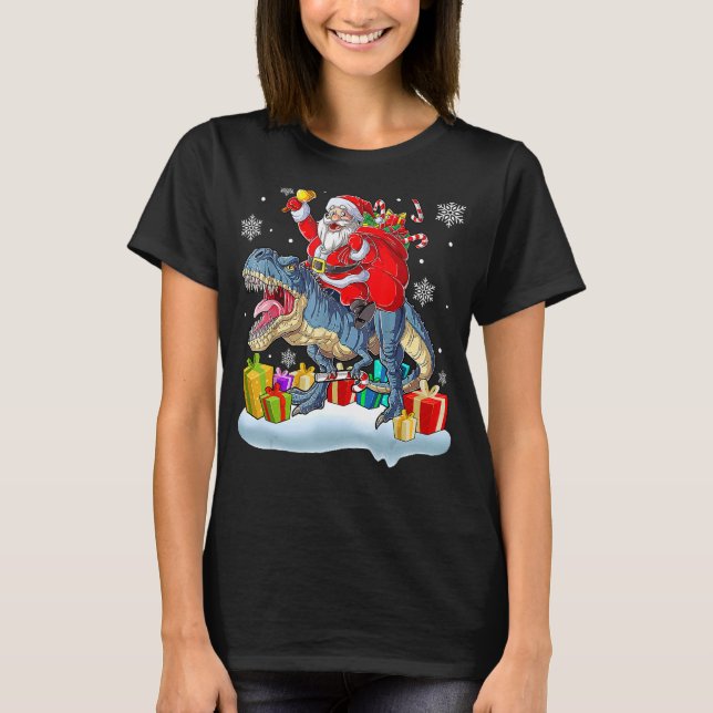 Camiseta Santa Riding Dinosaur Rex Christmas  Xmas 2 (Anverso)