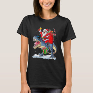 Camiseta Santa Riding Dinosaur Rex Christmas Xmas Boys Kid