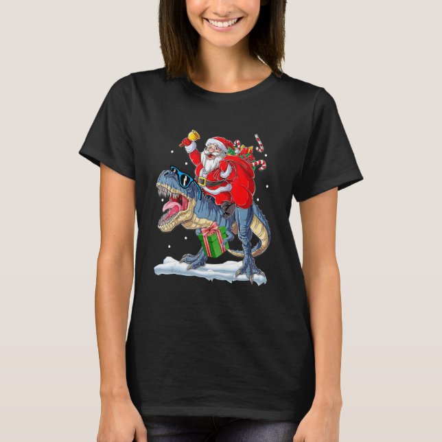 Camiseta Santa Riding Dinosaur Rex Christmas  Xmas Boys Kid (Anverso)