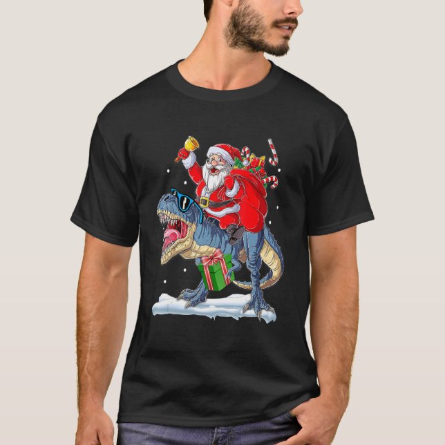 Camiseta Santa Riding Dinosaur Rex Christmas  Xmas Boys Kid (Anverso)