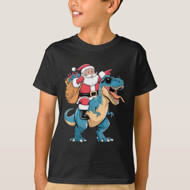 Camiseta Santa Riding Dinosaur T Rex Christmas Boys Men Gir (Anverso)