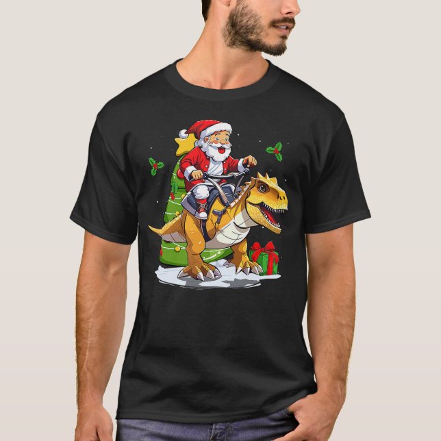 Camiseta Santa Riding Dinosaur T-Rex Christmas Dinosaurs (Anverso)