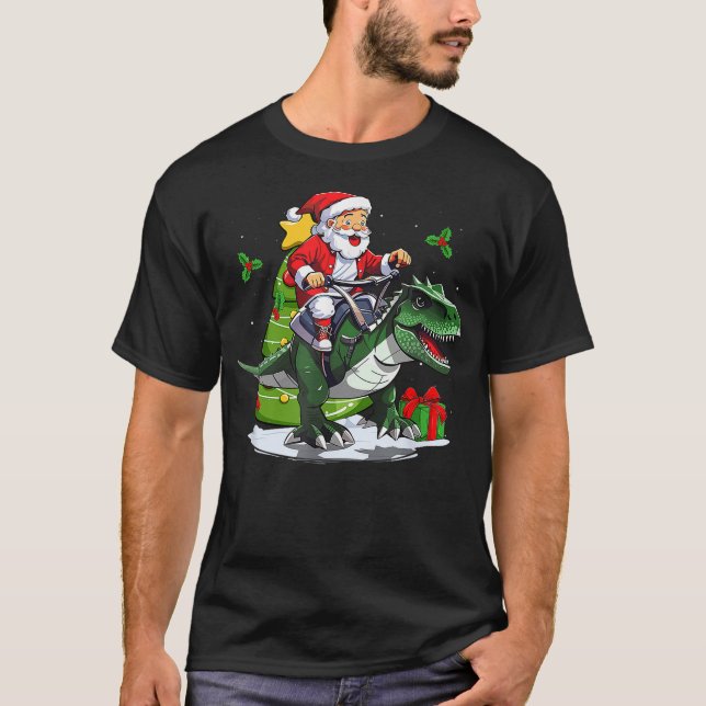 Camiseta Santa Riding Dinosaur T-Rex Christmas Dinosaurs (2 (Anverso)