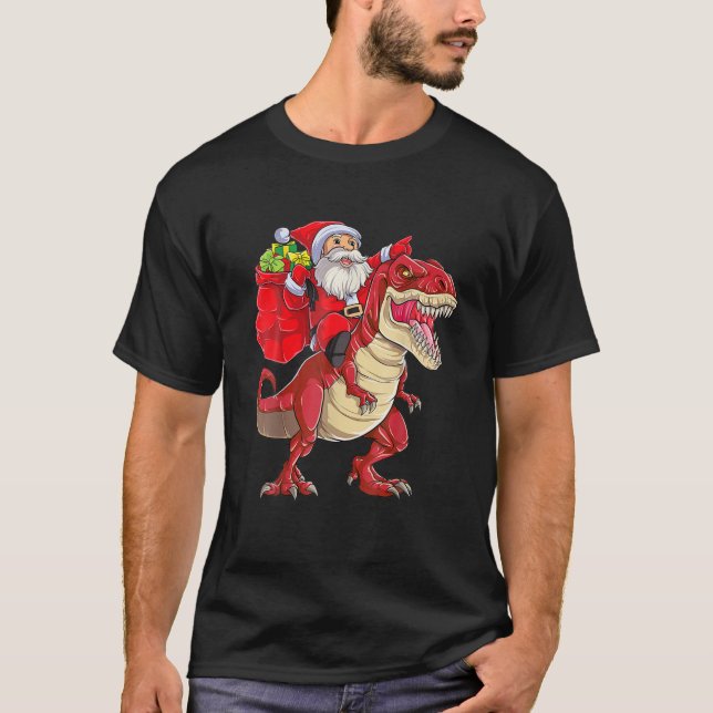Camiseta Santa Riding Dinosaur T Rex Christmas Tee (Anverso)