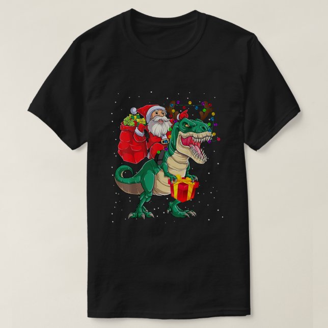 Camiseta Santa Riding Dinosaur T rex Funny Navidades Niños  (Diseño del anverso)