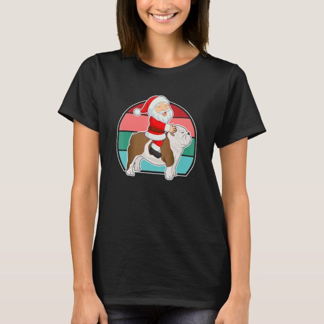 Camiseta Santa Riding English Bulldog Christmas PJs Xmas Pa (Anverso)