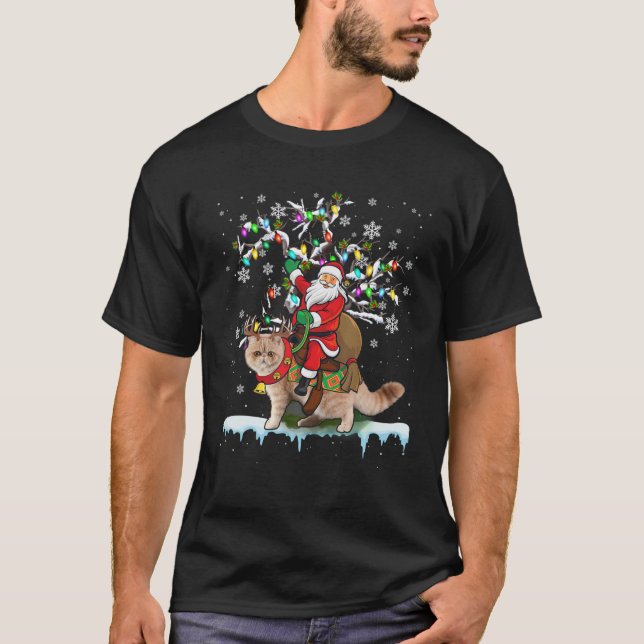 Camiseta Santa Riding Exotic Shorthair Xmas Tree Santa Cat (Anverso)