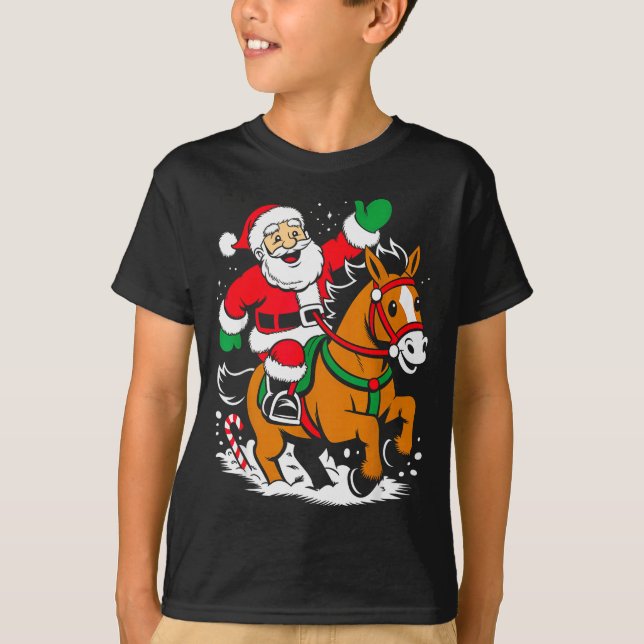Camiseta Santa Riding Horse Funny Equestrian Christmas Xmas (Anverso)