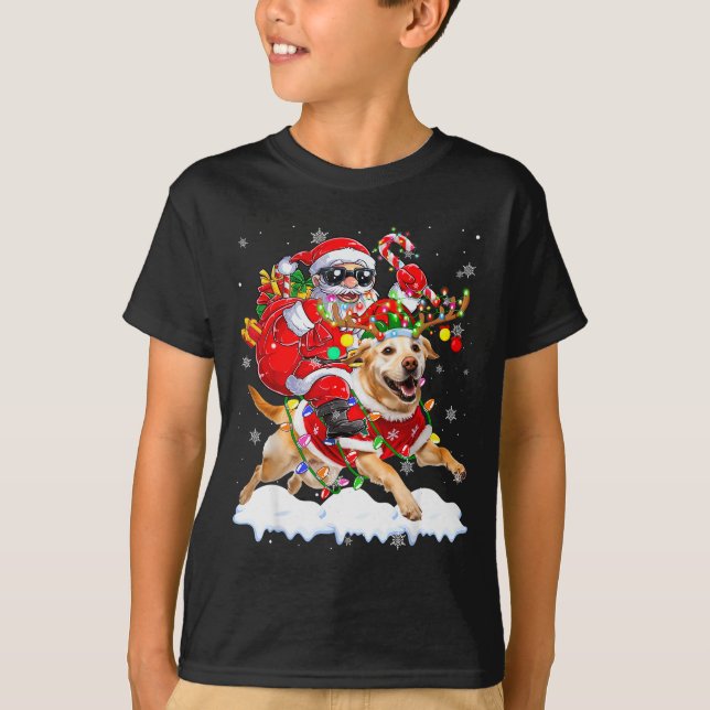 Camiseta Santa Riding Labrador Retriever Christmas Lights D (Anverso)