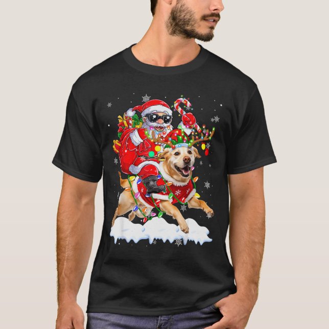 Camiseta Santa Riding Labrador Retriever Christmas Lights D (Anverso)