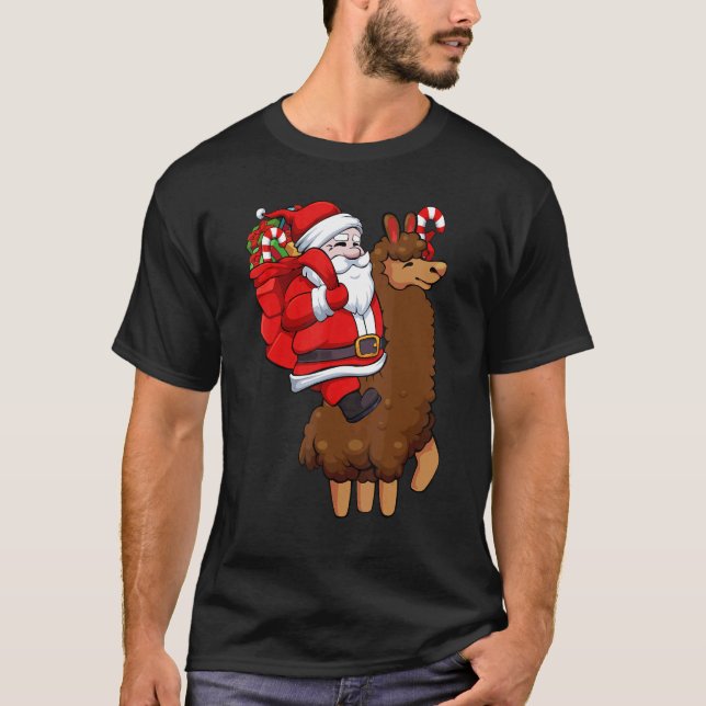 Camiseta Santa Riding Llama Navidades Pajama Cute Animal X (Anverso)