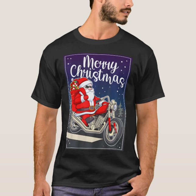 Camiseta Santa Riding Motorcycle Feliz Navidad (Anverso)