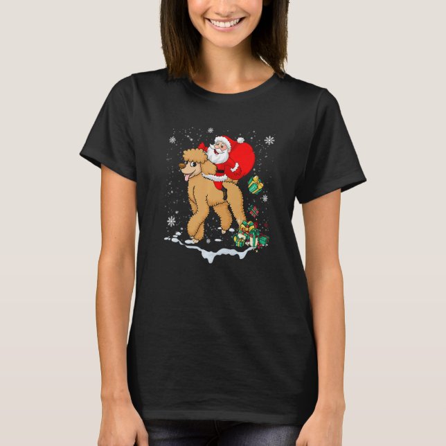 Camiseta Santa Riding Poodle Dog with Hat Claus Christmas P (Anverso)